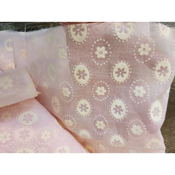 Vtg Retro Flocked Sheer Pink Floral Fabric Pinafore Style OOP HTF 4 yds 150 x 45 - Picture 1 of 6